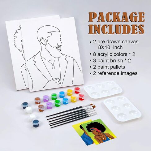Nuberlic 2 Pack Paint and Sip Pre Drawn Canvas Painting Kit for Adults Sip and Paint Kit for Adult's Couples Date Night Party Favors Supplies (8x10) in Kuwait
