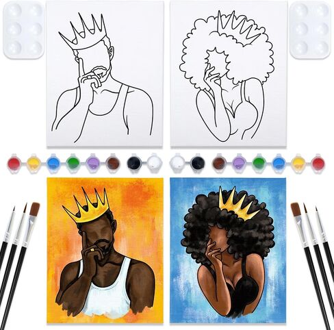 Nuberlic 2 Pack Paint and Sip Pre Drawn Canvas Painting Kit for Adults Sip and Paint Kit for Adult's Couples Date Night Party Favors Supplies (8x10) in Kuwait