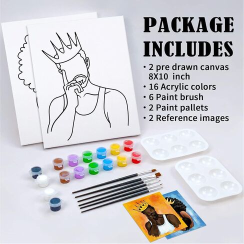 Nuberlic 2 Pack Paint and Sip Pre Drawn Canvas Painting Kit for Adults Sip and Paint Kit for Adult's Couples Date Night Party Favors Supplies (8x10) in Kuwait