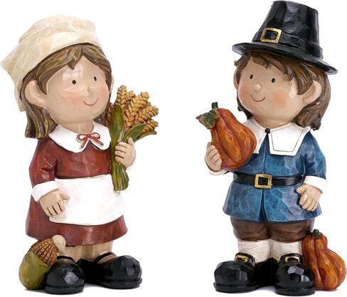 Valery Madelyn Fall Decorations for Home, Family Boy and Girl Harvest Decor for Table Indoor, Set of 2 Funny Thanksgiving Autumn Collectible Figurine Garden Statue Gift for Room Yard Party 7.4inch in Saudi Arabia