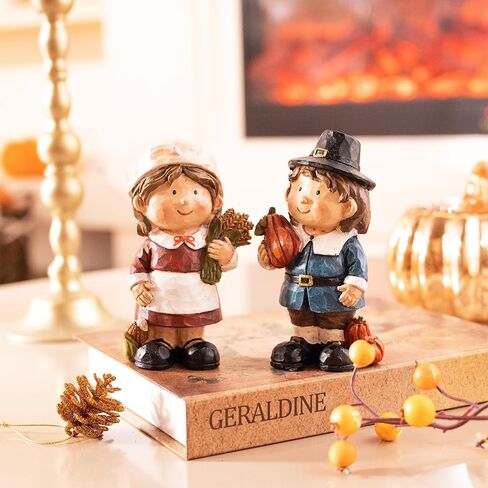 Valery Madelyn Fall Decorations for Home, Family Boy and Girl Harvest Decor for Table Indoor, Set of 2 Funny Thanksgiving Autumn Collectible Figurine Garden Statue Gift for Room Yard Party 7.4inch in Saudi Arabia