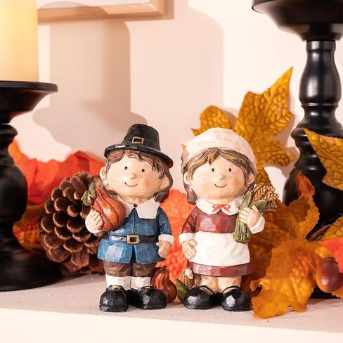 Valery Madelyn Fall Decorations for Home, Family Boy and Girl Harvest Decor for Table Indoor, Set of 2 Funny Thanksgiving Autumn Collectible Figurine Garden Statue Gift for Room Yard Party 7.4inch in Saudi Arabia