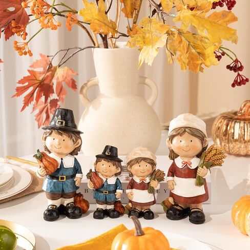Valery Madelyn Fall Decorations for Home, Family Boy and Girl Harvest Decor for Table Indoor, Set of 2 Funny Thanksgiving Autumn Collectible Figurine Garden Statue Gift for Room Yard Party 7.4inch in Saudi Arabia