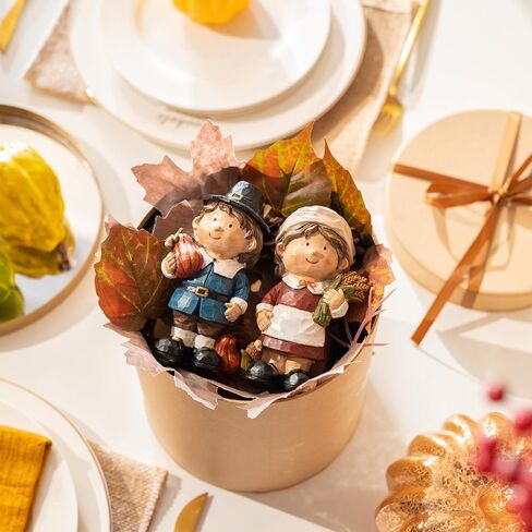 Valery Madelyn Fall Decorations for Home, Family Boy and Girl Harvest Decor for Table Indoor, Set of 2 Funny Thanksgiving Autumn Collectible Figurine Garden Statue Gift for Room Yard Party 7.4inch in Saudi Arabia
