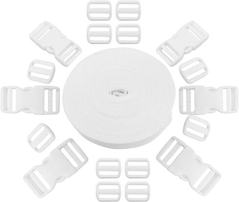 HARSKIYER 1 Inch Buckle Strap Set White, 11 Yd Webbing 6 Clip 12 Slider in Saudi Arabia