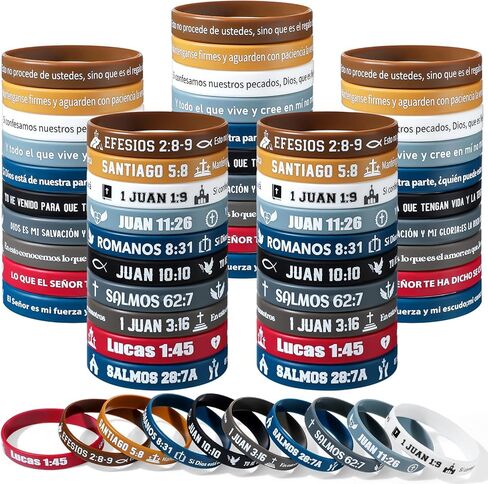 Skylety الإسبانية الكتاب المقدس الآية التحفيزية معصم المطاط أساور السيليكون ملهمة الآية الكتاب المقدس الآية أساور المطاط المسيحية اقتباس معصم الهدايا المسيحية للنساء الرجال (120 أجهزة كمبيوتر ، أنيقة) in Kuwait