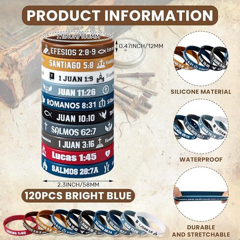 Skylety الإسبانية الكتاب المقدس الآية التحفيزية معصم المطاط أساور السيليكون ملهمة الآية الكتاب المقدس الآية أساور المطاط المسيحية اقتباس معصم الهدايا المسيحية للنساء الرجال (120 أجهزة كمبيوتر ، أنيقة) in Kuwait