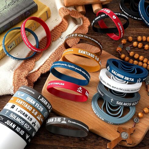 Skylety الإسبانية الكتاب المقدس الآية التحفيزية معصم المطاط أساور السيليكون ملهمة الآية الكتاب المقدس الآية أساور المطاط المسيحية اقتباس معصم الهدايا المسيحية للنساء الرجال (120 أجهزة كمبيوتر ، أنيقة) in Kuwait