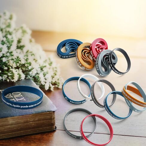 Skylety الإسبانية الكتاب المقدس الآية التحفيزية معصم المطاط أساور السيليكون ملهمة الآية الكتاب المقدس الآية أساور المطاط المسيحية اقتباس معصم الهدايا المسيحية للنساء الرجال (120 أجهزة كمبيوتر ، أنيقة) in Kuwait