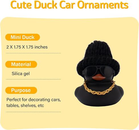 wonuu Car Dashboard Colorful Rubber Ducks, Christmas Eve Decorations Rubber Ducky for Car Ornament Cute Duck with Knit Hat, Glasses, Necklace (Black) in Saudi Arabia