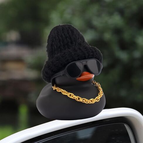 wonuu Car Dashboard Colorful Rubber Ducks, Christmas Eve Decorations Rubber Ducky for Car Ornament Cute Duck with Knit Hat, Glasses, Necklace (Black) in Saudi Arabia