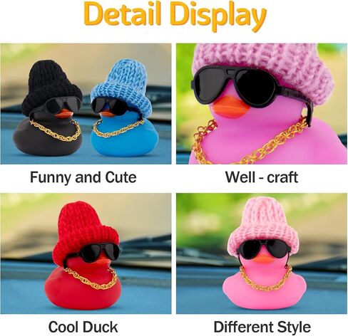 wonuu Car Dashboard Colorful Rubber Ducks, Christmas Eve Decorations Rubber Ducky for Car Ornament Cute Duck with Knit Hat, Glasses, Necklace (Black) in Saudi Arabia