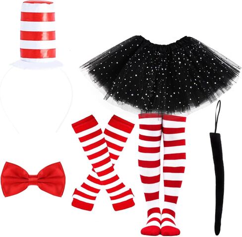 6 Pcs Cat Costume Child Tulle Tutu Set Skirts Cat Ear Headband Bowtie Tail Bow Tie Striped Tights in Kuwait