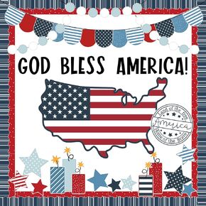 Whaline 82Pcs Patriotic Classroom Bulletin Board Decoration Kit God Bless America Bulletin Board Set American Land Star Cutouts with Glue Points for 4th of July Classroom School Office Home Decor