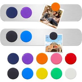 Stainless Iron Strips Bulletin Bar Board Adhesive Frameless Magnetic Bulletin Bar Strip with 10 Pieces Colorful Magnets and 8 Pcs Adhesive Tape, Memo Strip for School Office 2Pcs