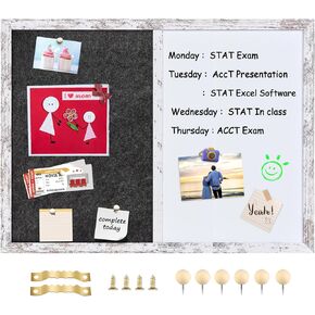 Bulletin Board Whiteboard Dark Gary Felt Board Combo for Office School Kitchen Bedroom, Black Wood Frame,13"*17",Whiteboard+BK-3343BK