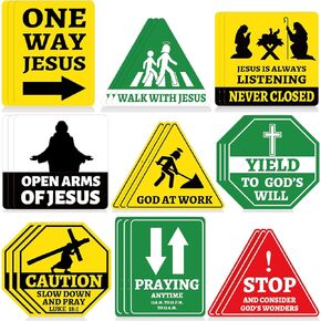 27PCS Religious Cutouts Jesus Construction Traffic Road Sign for Classroom Bulletin Board Decors, Sunday School VBS God Construction Theme Bible Wall Bulletin Signs Classroom Supplies