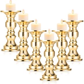 6 Pieces Wedding Gold Pillar Candle Holders Metal Candlestick Holder Tall Candle Stands for Pillar Candles Gold Pillar Candlesticks for Table Weddings Special Events Parties Living Room