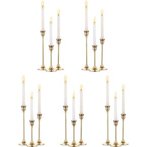 5 Sets(15 Pcs) Brass Gold Metal Taper Candle Holders Candlestick Holders, Vintage Modern Decorative Centerpiece Candlestick Holders for Table Mantel Wedding Housewarming Gift