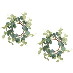 DOITOOL 2Pcs Easter Candle Ring Artificial Greenery Wreath Eucalyptus Leaves Wreath Candle Rings Decorative Greenery Candleholders for Easter Table Centerpiece 8cm