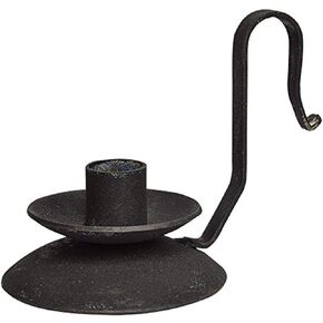 CWI Gifts 3.75" Distressed Black Iron Taper Candle Holder with Curved Handle