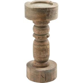 Mud Pie Med Chunky Wood Candlestick, 13" x 4 1/2" Dia, Brown