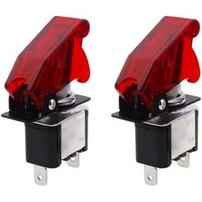 HSF 2 حزمة 12V 20A ASW-07D الروك مضاءة تبديل / زر التبديل، 3 دبوس أبيض LED تضيء تبديل التبديل الثقيلة مع غطاء السلامة الأحمر الحرس لسباق السيارات شاحنة قارب RV in Kuwait