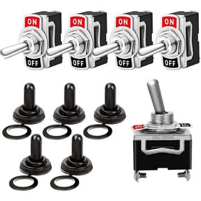 FULARR 5Pcs Professional Car Toggle Switch with Waterproof Cap, ON/Off 2 Position SPST Metal Auto Rocker Switch, 2 Pin Rocker Toggle Switch, for Car Auto Truck Boat –– 15A 250VAC / 20A 125VAC