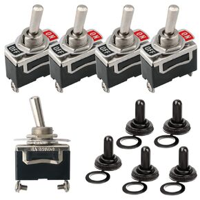 FULARR 5Pcs Professional Car Toggle Switch with Waterproof Cap, ON/Off 2 Position SPST Metal Auto Rocker Switch, 2 Pin Rocker Toggle Switch, for Car Auto Truck Boat –– 6A 250VAC / 10A 125VAC
