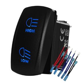 Blue Backlit Headlight Rocker Switch 10 Pin ON-Off-ON DPDT High Beam Low Beam 3 Way Position Toggle Switch for Car Truck Jeep YJ Automotive Trailer Tractor Truck UTV Pickup RZR 12V 24V Waterproof