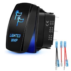 Lighted Whip Rocker Switch, Niwaker 5Pin Laser Toggle Switch Blue Rock Lights Switch On-Off Light Bar Switch with Jumper Wires Set 12V 20A 24V 10A Whip Light Switch for UTV ATV RZR Boat Truck Off Road