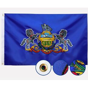 Double Sided Michigan State Flag 3x5 Outdoor Made In USA The Longest Lasting MI Flags Heavy Duty 210D Nylon, Sewn Stripes, Embroidered, Stronger Brass Grommets,4 Stitched Hemming, Perfect for Outside