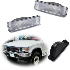 for 1989 1990 1991 1992 1993 1994 1995 Toyota Pickup 2/4WD, 1990 1991 4Runner Front Bumper Turn Signal DRL Daytime Light Smoked Lens Amber & White LED TO2520105 TO2521107