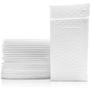 Kingsley White Bubble Mailers, 3x9.5" Inches, 50 Pack, Padded Poly Mailers, Recycled Material, Shipping Bags, Packaging Bags, Padded Envelopes (4x9.5 outside dimension, White)
