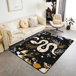 Sun and Moon Area Rug 5x7 for Bedroom Living Room, Trippy Moon Phase Rug for Kids Boys Girls Teens, Gothic Moth Butterfly Mushroom Carpet Non Slip, Galaxy Glitter Stars Decorative Accent Rug