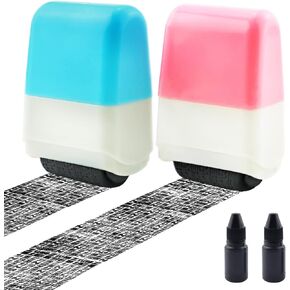 2 Pcs Identity Protection Roller Stamps Included 2 Pack Refills Ink Security Prevention Stamp Confidential Stamp Roller for Privacy Protection, ID Blockout and Address Blocker (Blue, Pink)