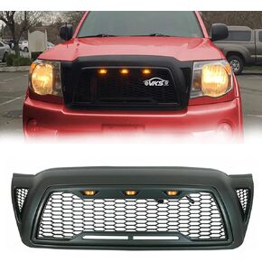 Mesh Grille Front ABS Grill With 3 Amber LED Lights - Matte Black for 2005-2011 Toyota Tacoma