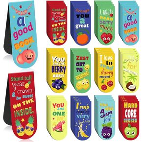 48 Pack Scented Bookmarks Magnetic Scratch and Sniff Bookmarks Fruit Food Bookmarks for Kids Cute Bookmarks with Sayings Christmas Bookmarks for Kids Students Teens Teachers (Food Flavor)