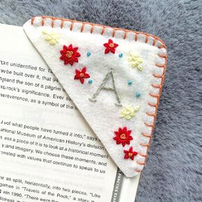 Personalized Hand Embroidered Corner Bookmark, Bookmarks for Women, Personalized Bookmark for Books, Cute Flower Book Mark, Hand Stitch Gift for Women for Book Lovers by HNQCPCVU (M, RED)