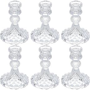 6 PCS Glass Candlestick Holders, Crystal Candle Holders& Glass Candle Holder for Wedding Party Table, Thick Candle Holders for Rustic, Party Supplies, Anniversary, Dining Room Table, Valentine's Day