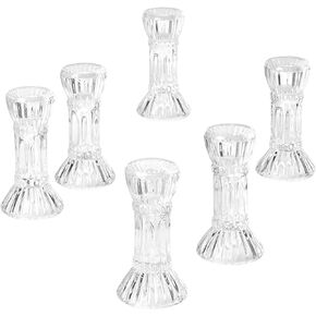 Serene Spaces Living Set of 6 Ribbed Glass Candlestick Holders, Fluted Glass Taper Candleholder for Weddings, Events, Dinner Table, Measures 3" Tall & 2.5" Diameter