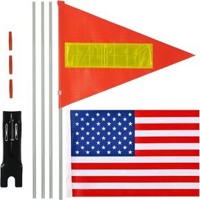 Bike Safety Flag with Pole 2 Sets, 6-Foot Adjustable Height Sturdy Fiberglass Tear-Resistant Waterproof Orange Safety Flag (Blue + Reflective Strip)