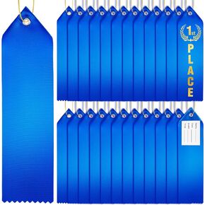 36 Pieces Blank Award Ribbons DIY Medal Ribbons Prize Ribbons with Attached Card and Rope for Competitions Sports Events 1st, 2nd, 3rd Place, Blue