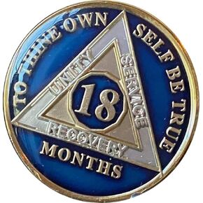 18 Month AA Medallion Metallic Midnight Blue Tri-Plate Sobriety Chip