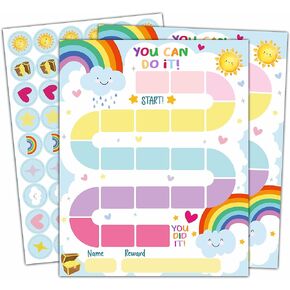 10 Rainbow Reward Chart with 216 Round Stickers, Incentive Behavior Chart for Kids at Home Classroom, Kids Routine Daily Chore Sticker Chart-A10