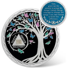 35 Year Sobriety Coin - Recovery Butterfly Tree of Life AA Coins - 35 Year AA Chips and Medallions - 1-40 Prime Sobriety Chip Alcoholics Anonymous Gifts for Men Women