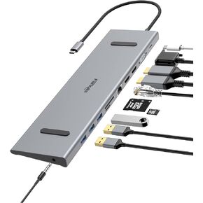 USB C Docking Station Dual Monitor, 11 in 1 Laptop Docking Station, USB C Hub Dual HDMI Multiport Adapter with Gigabit Ethernet 2 HDMI, 100W PD, VAG, 3.0 USB,SD/FT, Audio for Dell Laptap/HP/Lenovo,etc