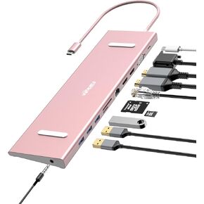 محطة إرساء USB C شاشة مزدوجة، محطة إرساء كمبيوتر محمول 11 في 1، محور USB C محول متعدد المنافذ HDMI مزدوج مع جيجابت إيثرنت 2 HDMI، 100 وات PD، VAG، 3.0 USB، SD/FT، صوت لأجهزة Dell Laptap/HP/Lenovo، إلخ
