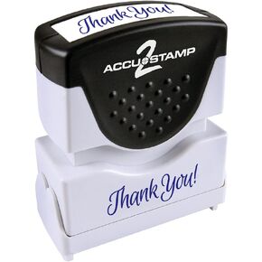 Message Stamp with Shutter, 1-Color, Thank You, 1-5/8" x 1/2" Impression, Pre-Ink, Blue Ink (035630)