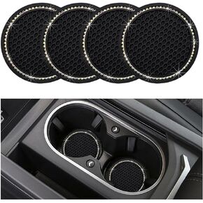 4 PCS Bling Car Cup Holders, 2.75 Inch Silicone Anti-Slip Cup Holder Insert Coasters, Crystal Rhinestone Auto Drink Cup Mat, Interior Decor Car Accessories for Women Girls (Black & AB)
